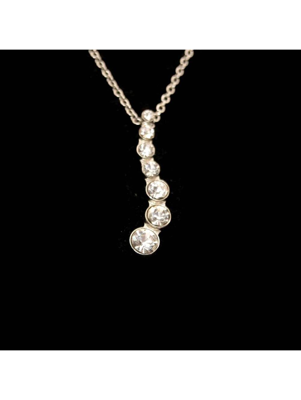 Vintage Silver Tone and Clear Rhinestones Pendant on 18 Inch Silver Tone Chain.